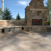 Snowmass Ski in Ski Out Chalet showing marine grade landscape audio system blended into masonry