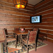 Aspen Highlands Log Home showing angled TV installation